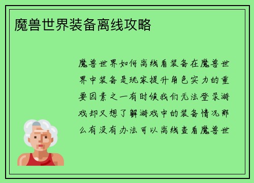 魔兽世界装备离线攻略